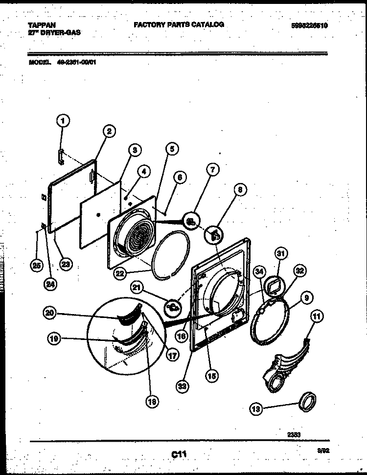 DOOR PARTS Diagram and Parts List for 49-2351-23-01  Tappan Dryer