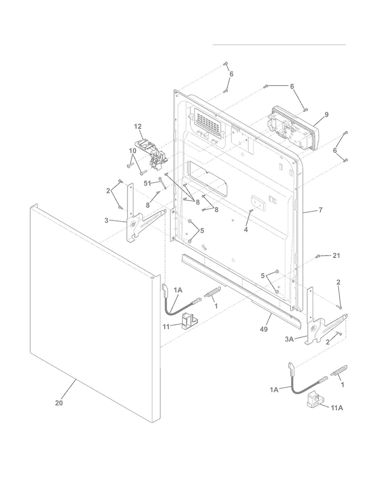 Door Diagram and Parts List for FFBD2411NW0A  Frigidaire Dishwasher