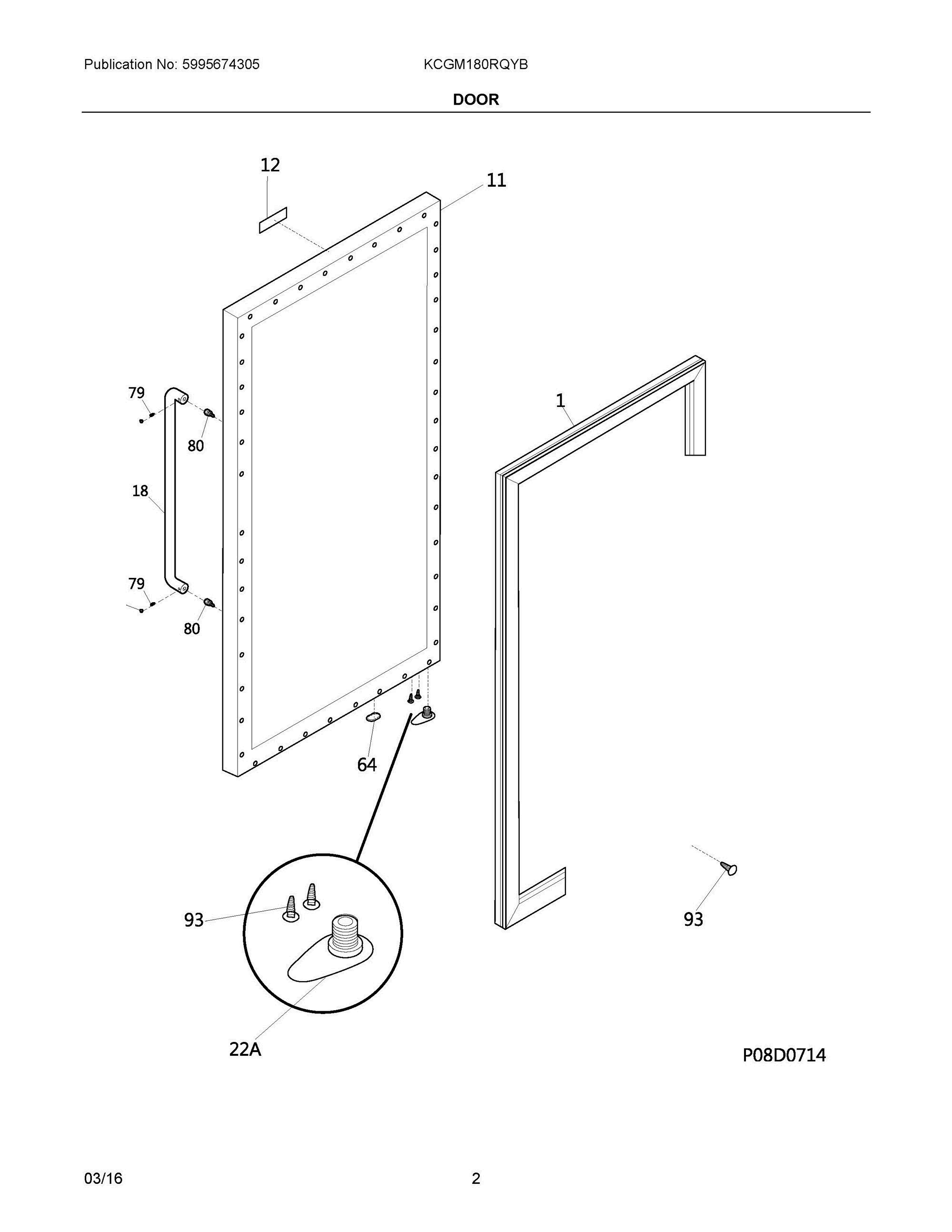 02 - DOOR Diagram and Parts List for KCGM180RQYB  Frigidaire Refrigerator