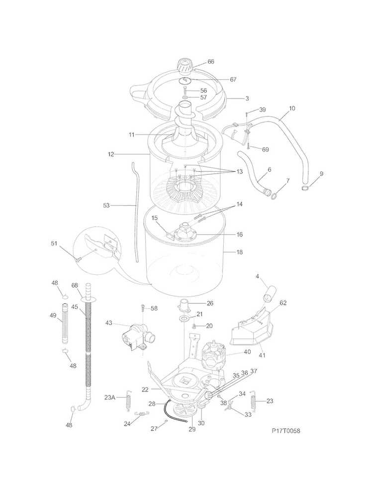 Motor/tub Diagram and Parts List for 41797972702  Kenmore Washer Dryer Combo