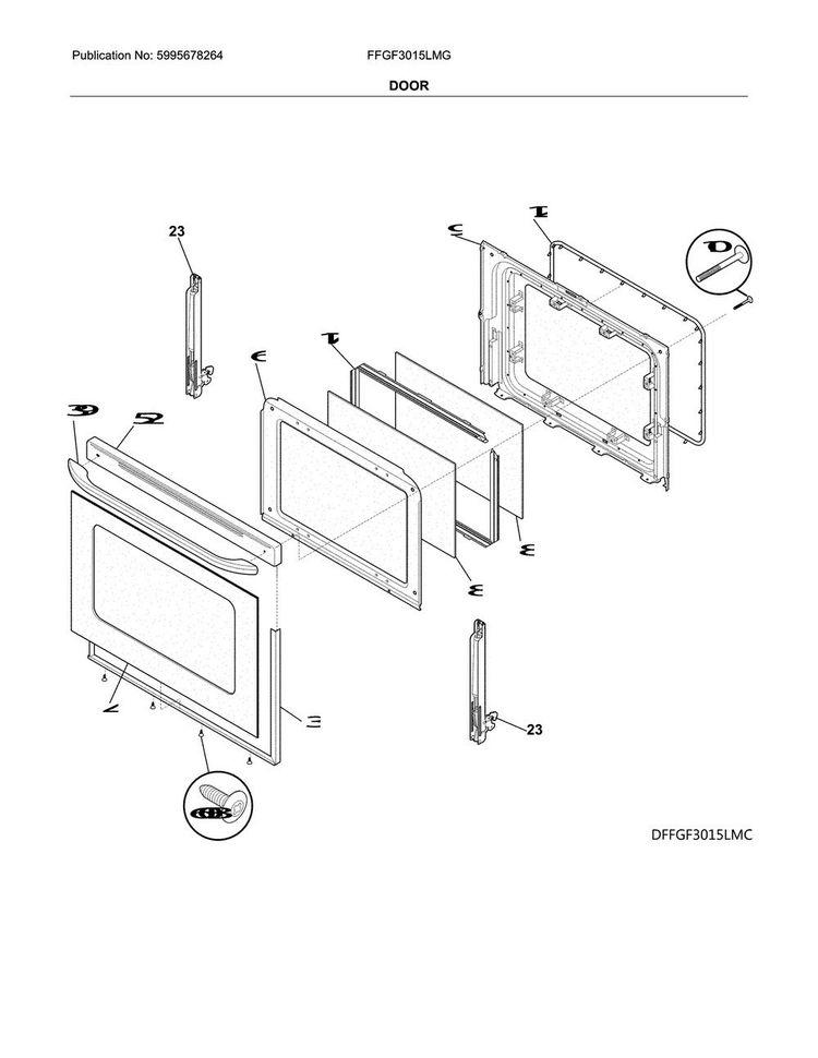Door Diagram and Parts List for FFGF3015LMG  Frigidaire Range