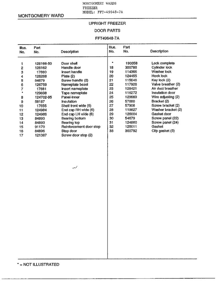 Upright Freezer/door Parts Page 2 Diagram and Parts List for 49648-7A  Frigidaire Freezer