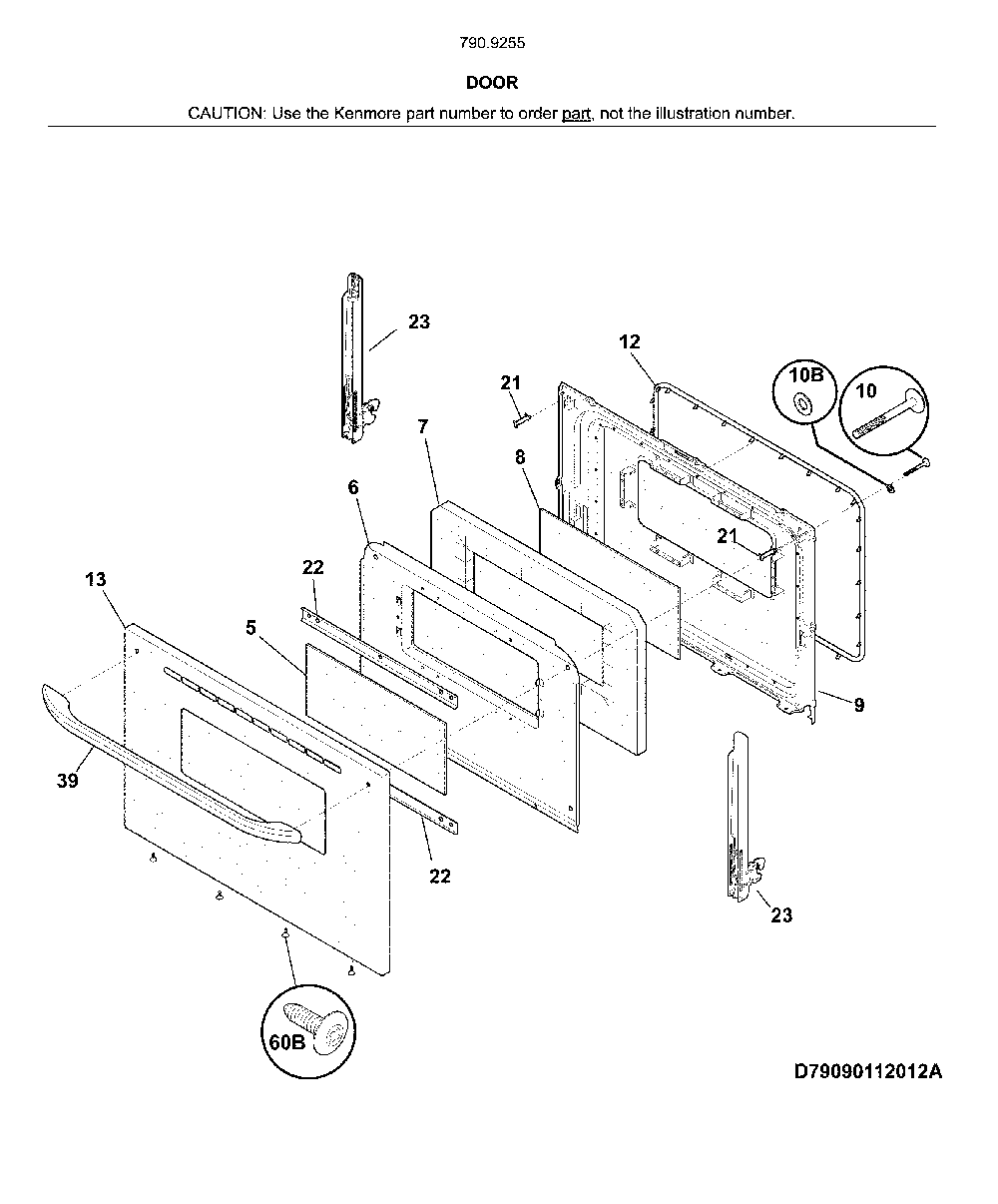 Door Diagram and Parts List for 79092552810  Kenmore Range