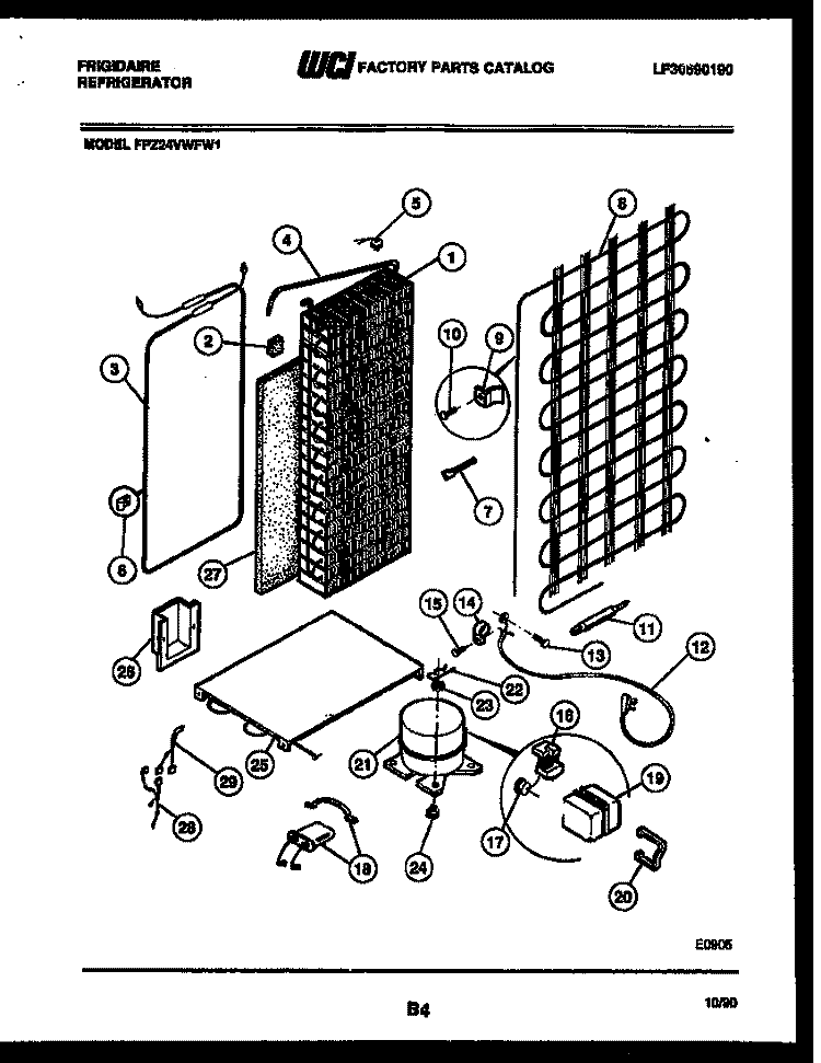 SYSTEM AND AUTOMATIC DEFROST PARTS Diagram and Parts List for FPZ24VWFA1  Frigidaire Refrigerator