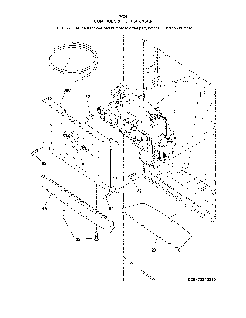 Controls & ice dispenser Diagram and Parts List for 2537034241F  Kenmore Refrigerator