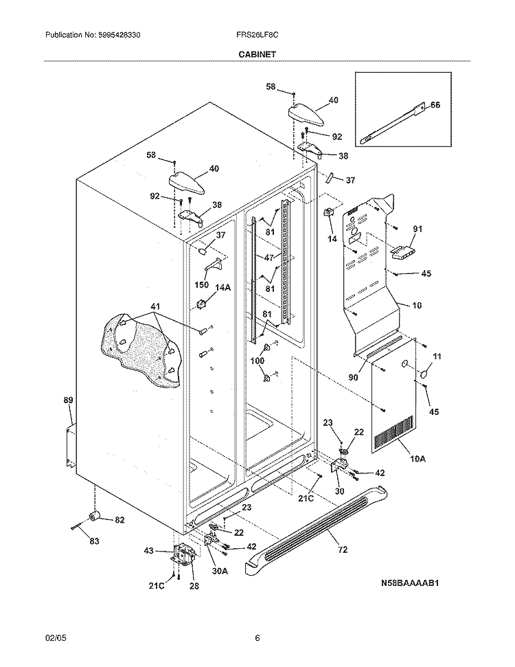 CABINET Diagram and Parts List for FRS26LF8CW4  Frigidaire Refrigerator