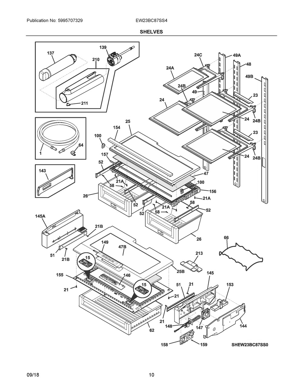 Shelves Diagram and Parts List for EW23BC87SS4  Frigidaire Refrigerator