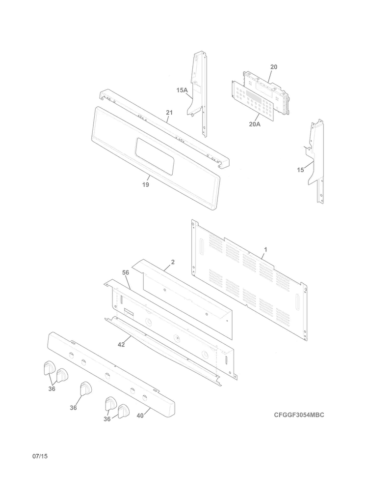 Backguard Diagram and Parts List for FGGF3054MWF  Frigidaire Range