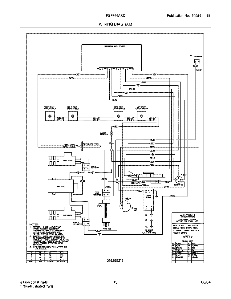 WIRING DIAGRAM Diagram and Parts List for FGF366ASD  Frigidaire Range