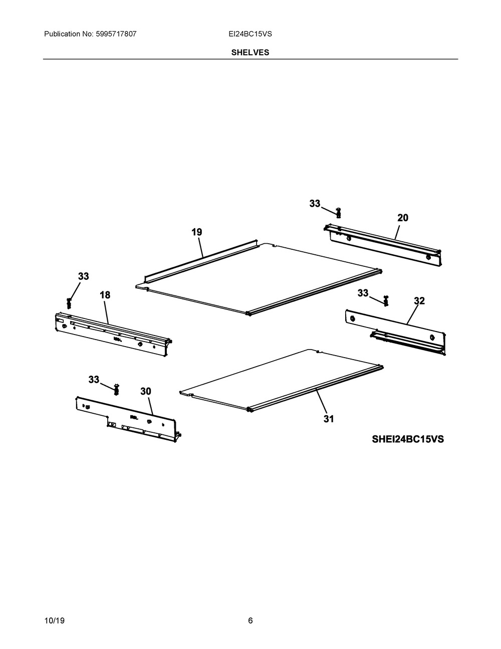 Shelves Diagram and Parts List for EI24BC15VS  Frigidaire Wine and Beverage Cooler