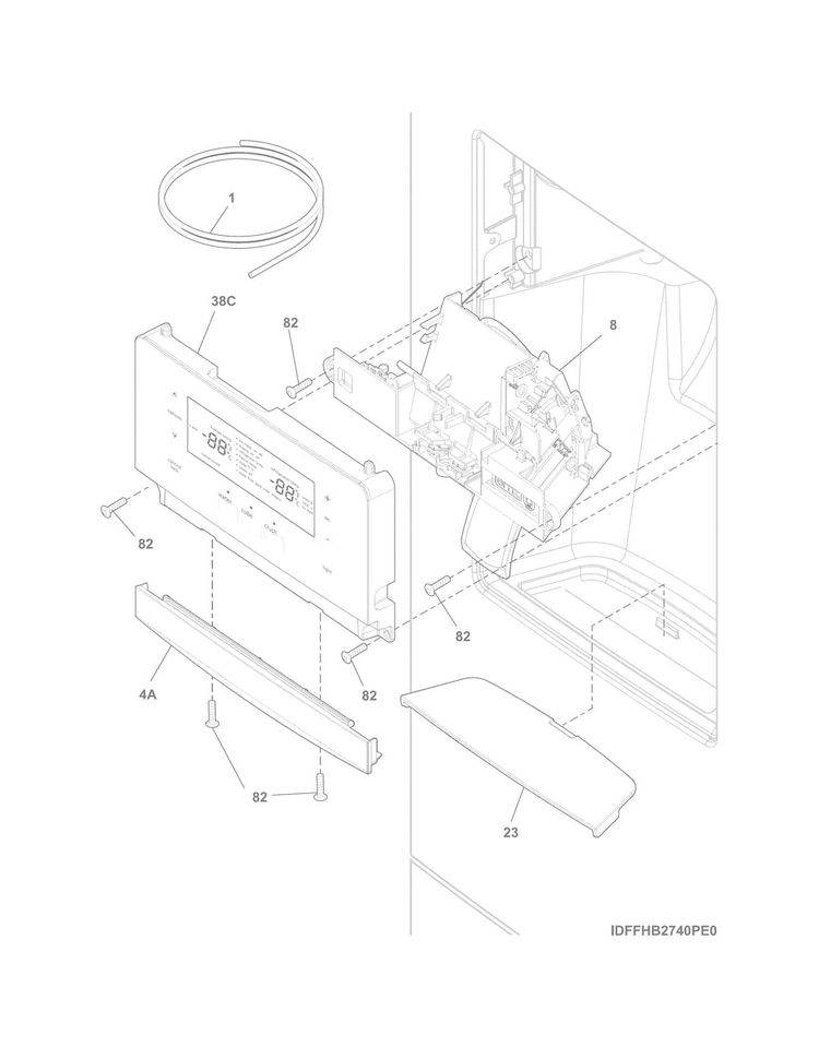 Control & Ice Dispenser Diagram and Parts List for FFHB2740PE6A  Frigidaire Refrigerator