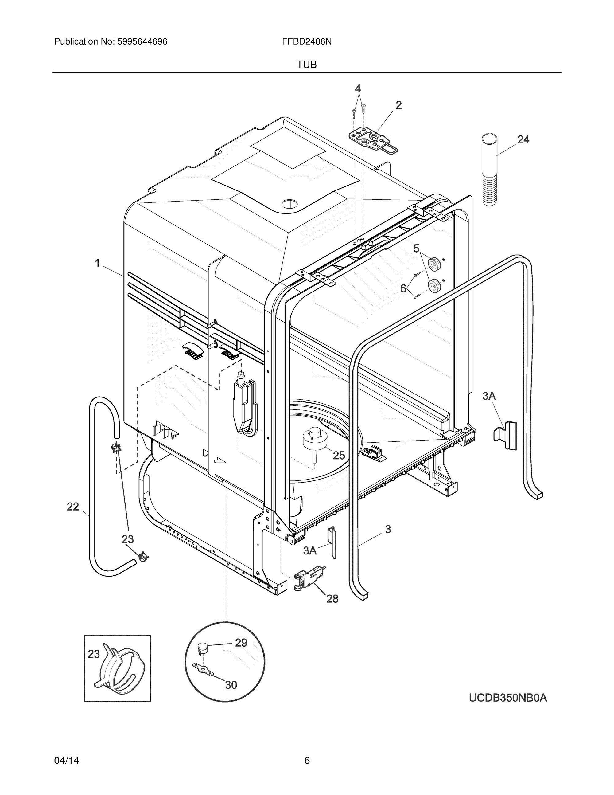 07 - TUB Diagram and Parts List for FFBD2406NB1A  Frigidaire Dishwasher