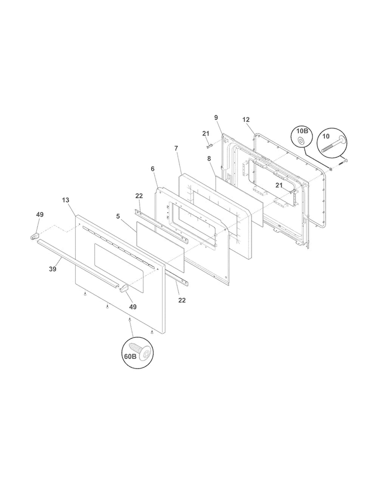 Door Diagram and Parts List for FFEF3005MBA  Frigidaire Range