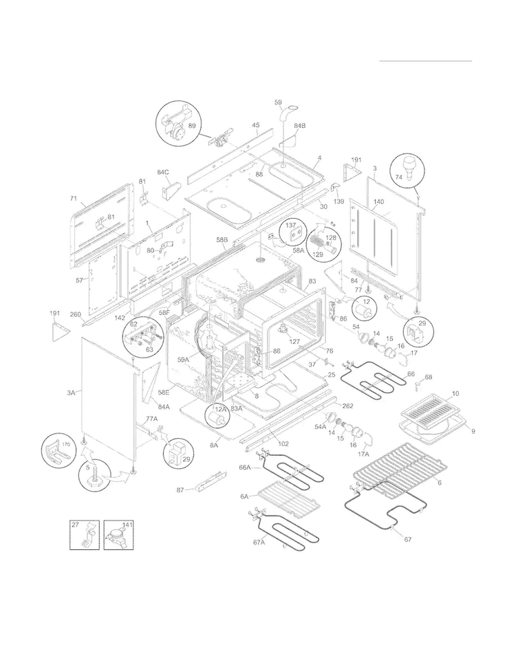 Body Diagram and Parts List for FFEF4017LBC  Frigidaire Range