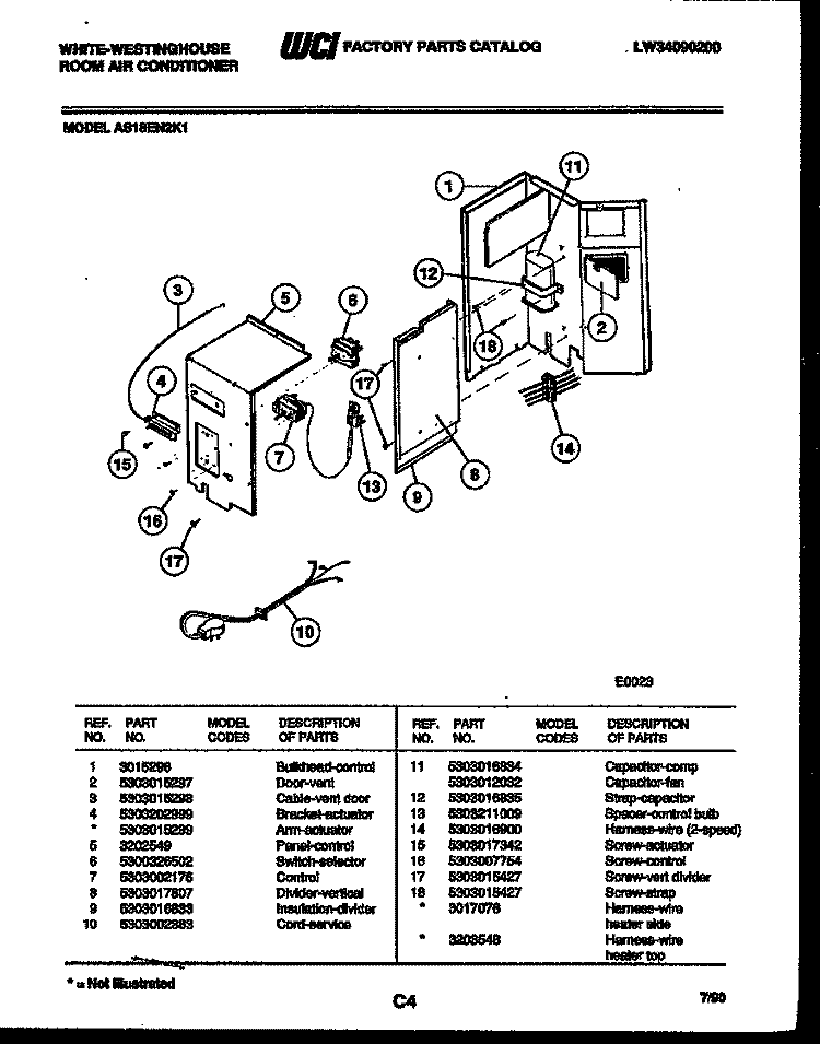 ELECTRICAL PARTS Diagram and Parts List for AS18EN2K1  Frigidaire Air Conditioner