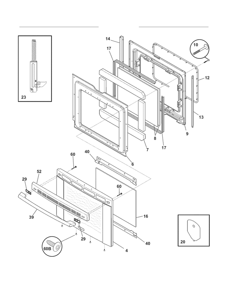 Door Diagram and Parts List for CEW30GF6GSK  Electrolux Range
