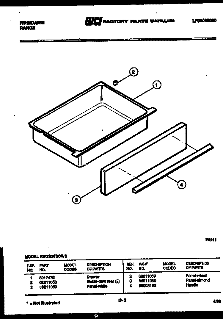DRAWER PARTS Diagram and Parts List for REGS36BCL3  Frigidaire Range