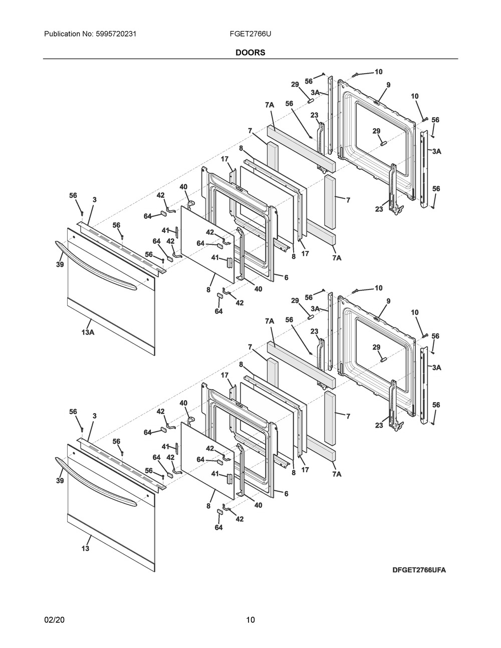 Doors Diagram and Parts List for FGET2766UDB  Frigidaire Range