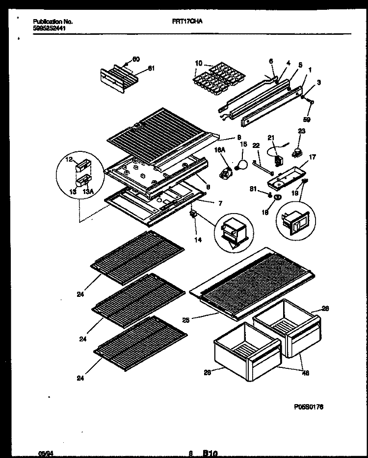 SHELVES AND SUPPORTS Diagram and Parts List for FRT17CHAW0  Frigidaire Refrigerator