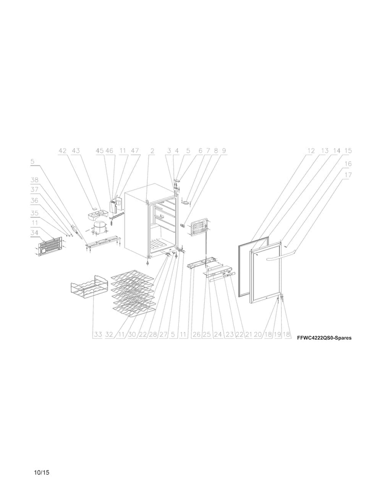 Recommended Spare Parts Diagram and Parts List for FFWC4222QS0  Frigidaire Wine and Beverage Cooler