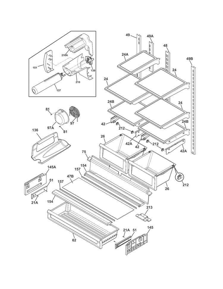 Shelves Diagram and Parts List for FGHF2369MF7  Frigidaire Refrigerator