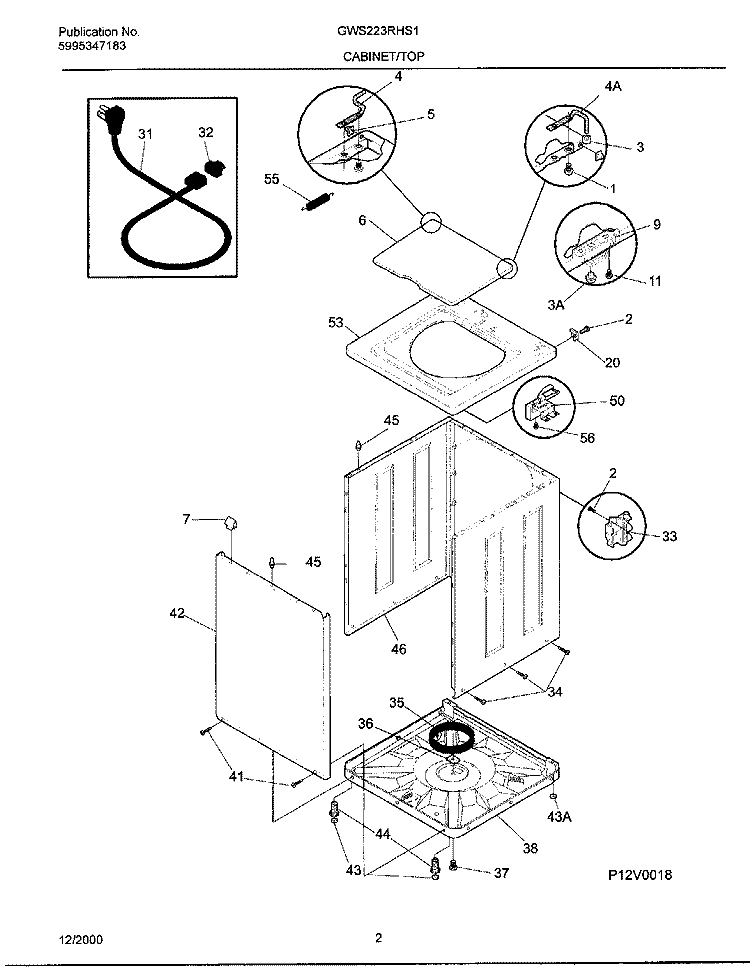CABINET / TOP Diagram and Parts List for GWS223RHS1  Gibson Washer