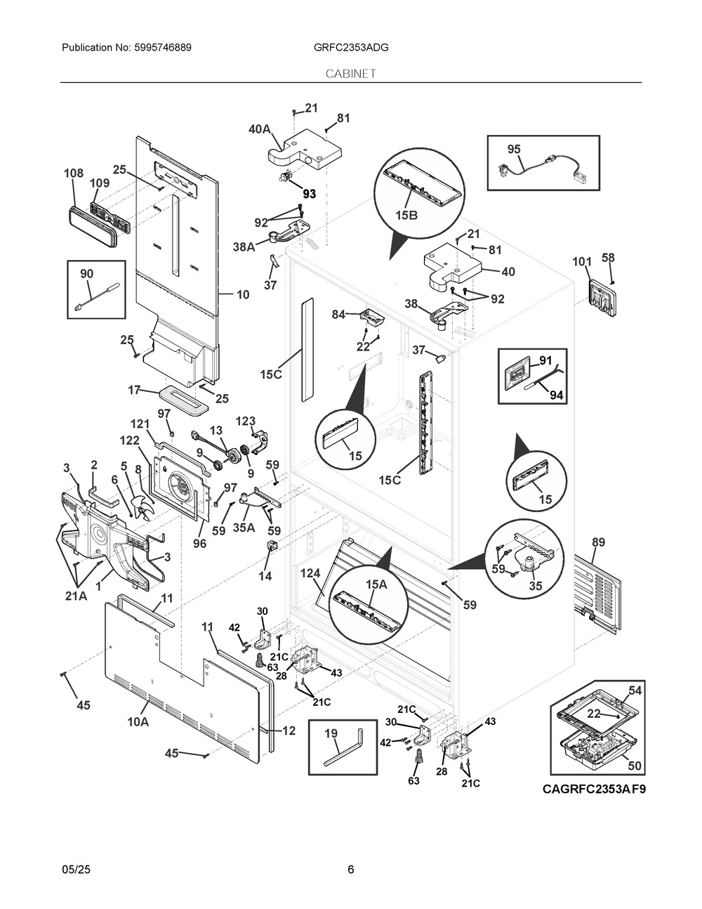 Cabinet Diagram and Parts List for GRFC2353ADG  Frigidaire Refrigerator