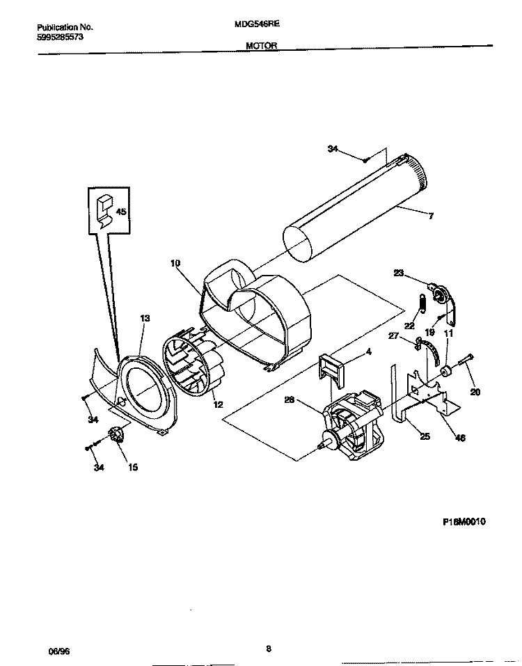 MOTOR Diagram and Parts List for MDG546RED0  Frigidaire Dryer