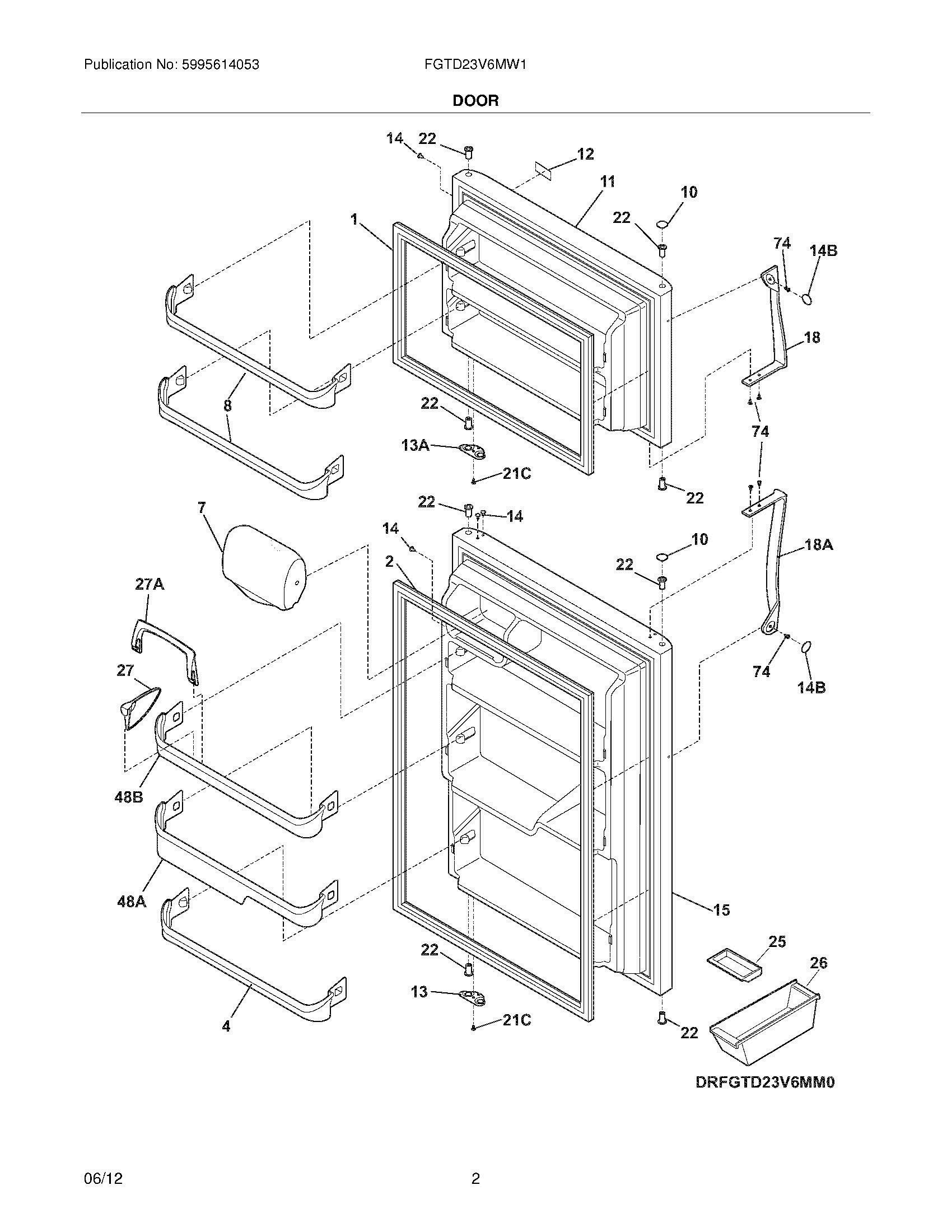03 - DOORS Diagram and Parts List for FGTD23V6MW1  Frigidaire Refrigerator