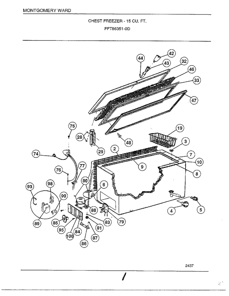 Chest Freezer 15 Cubic Feet Diagram and Parts List for 86351-0D  Frigidaire Freezer