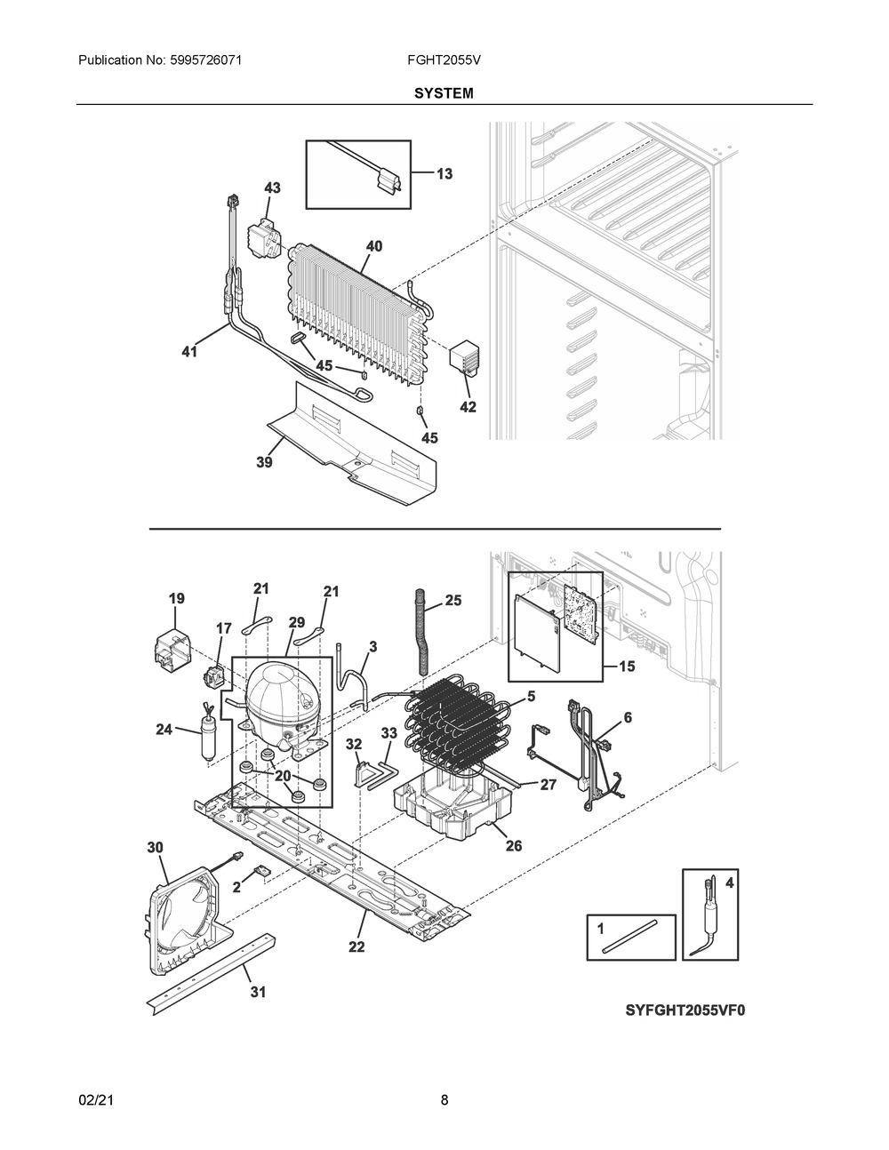 System Diagram and Parts List for FGHT2055VD0  Frigidaire Refrigerator