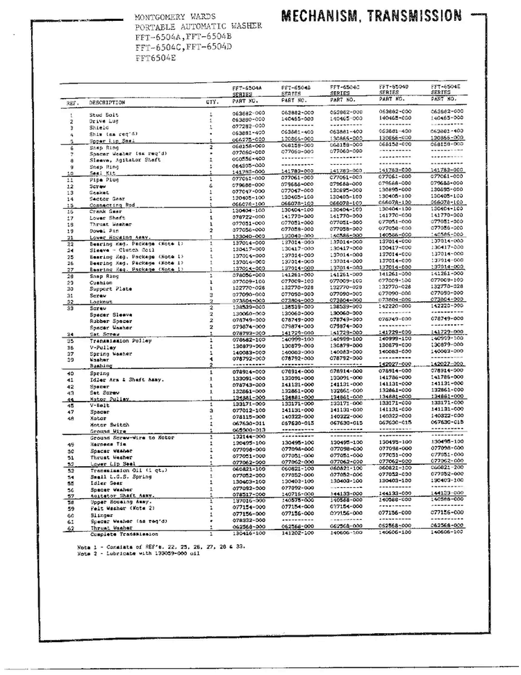 Mechanism And Transmission Page 2 Diagram and Parts List for 6504E  Frigidaire Washer