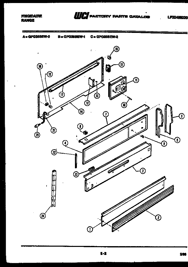 BACKGUARD Diagram and Parts List for GPG38BEL0  Frigidaire Range