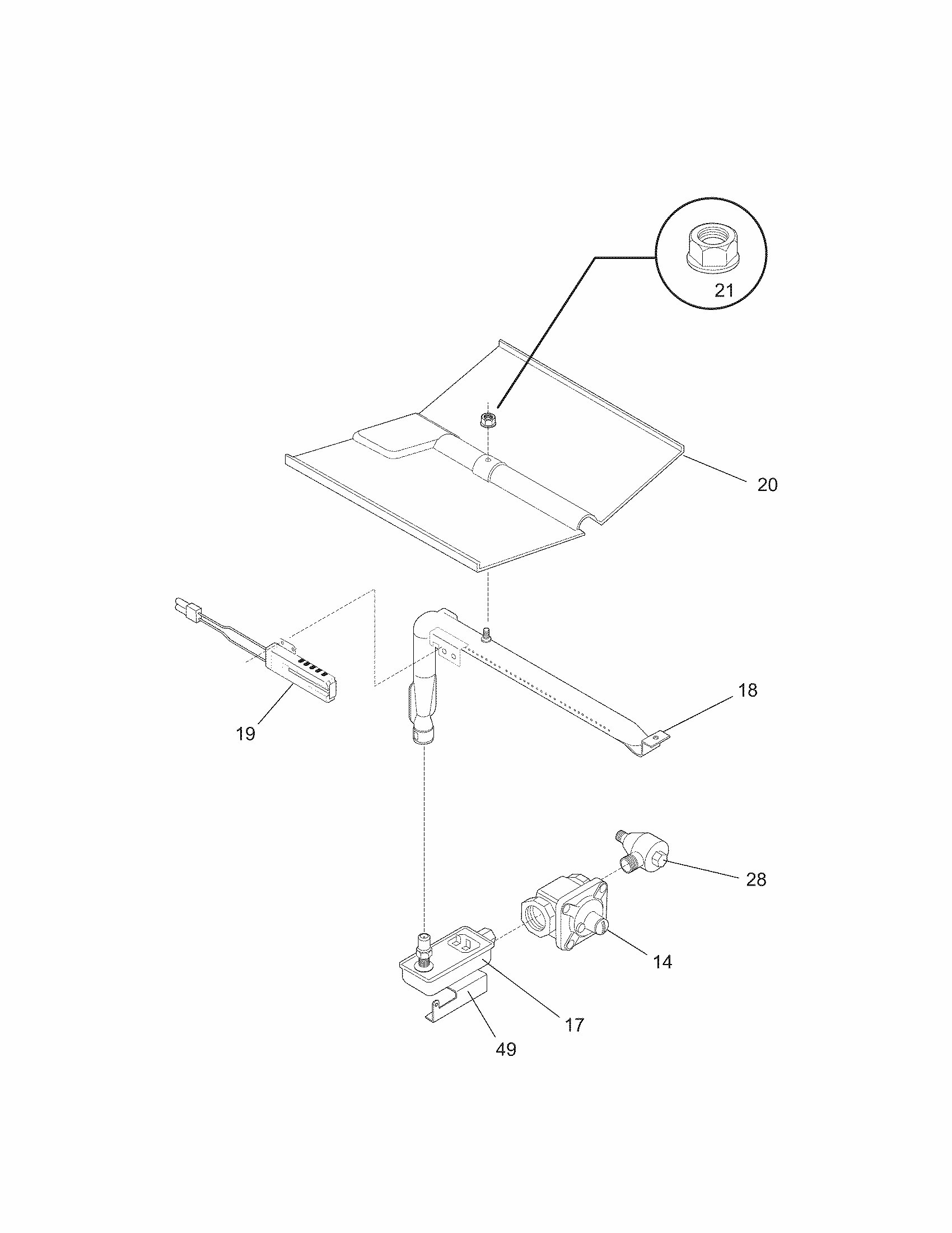 Burner Diagram and Parts List for 79030529800  Kenmore Wall Oven