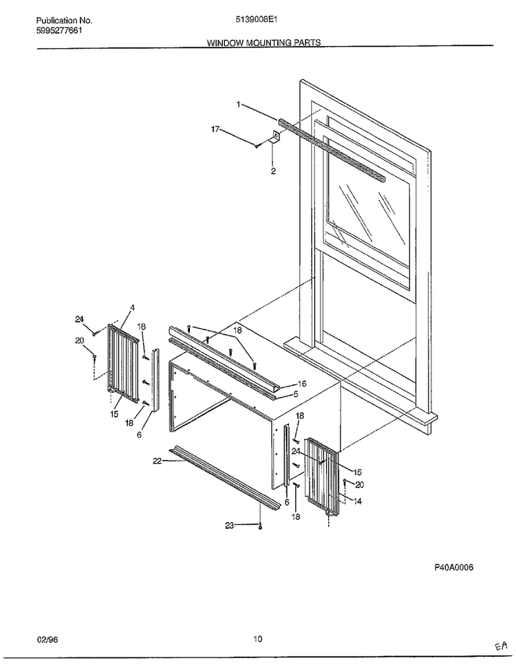 Window Mounting Parts Diagram and Parts List for 5139008E1  Frigidaire Air Conditioner