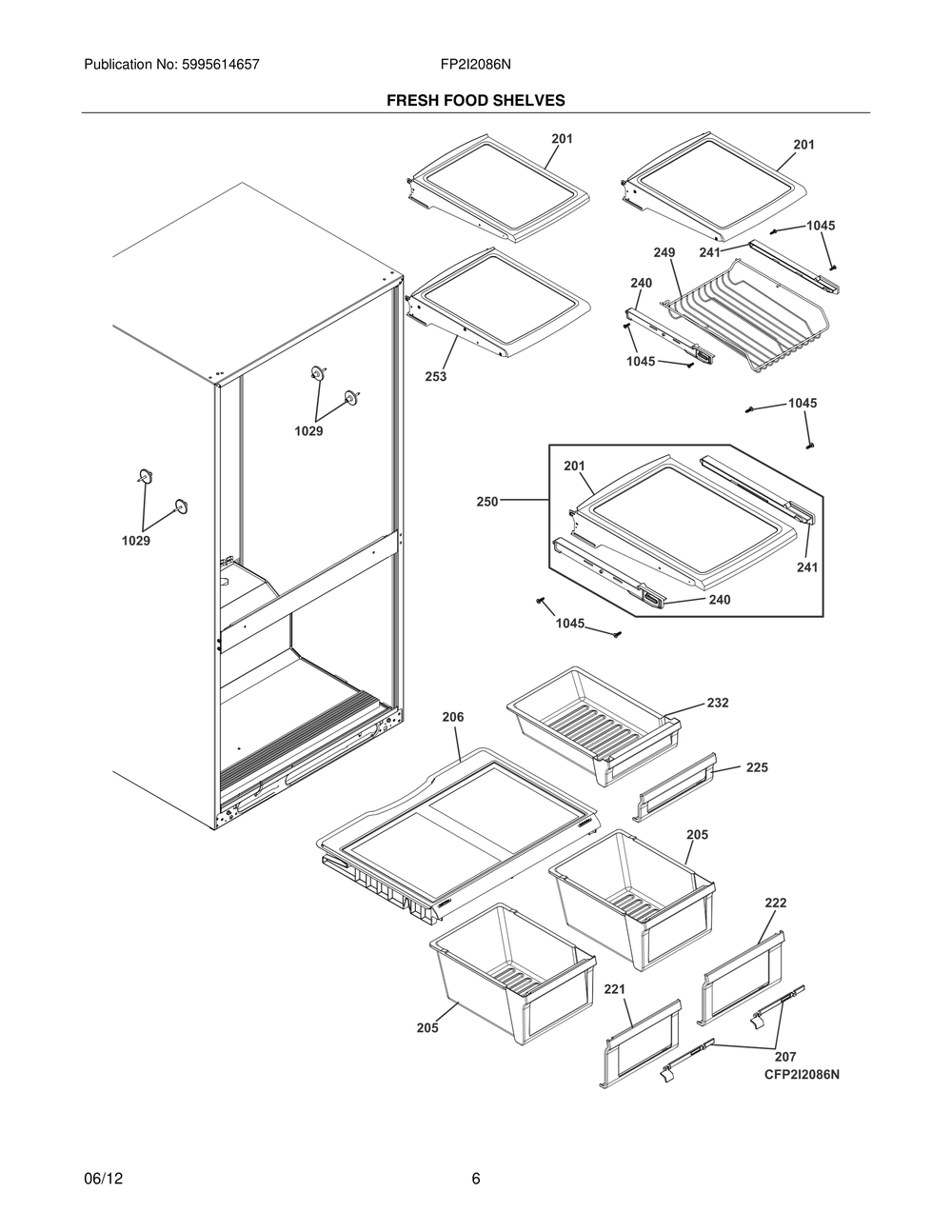 Fresh Food Shelves Diagram and Parts List for FP2I2086NR  Frigidaire Refrigerator