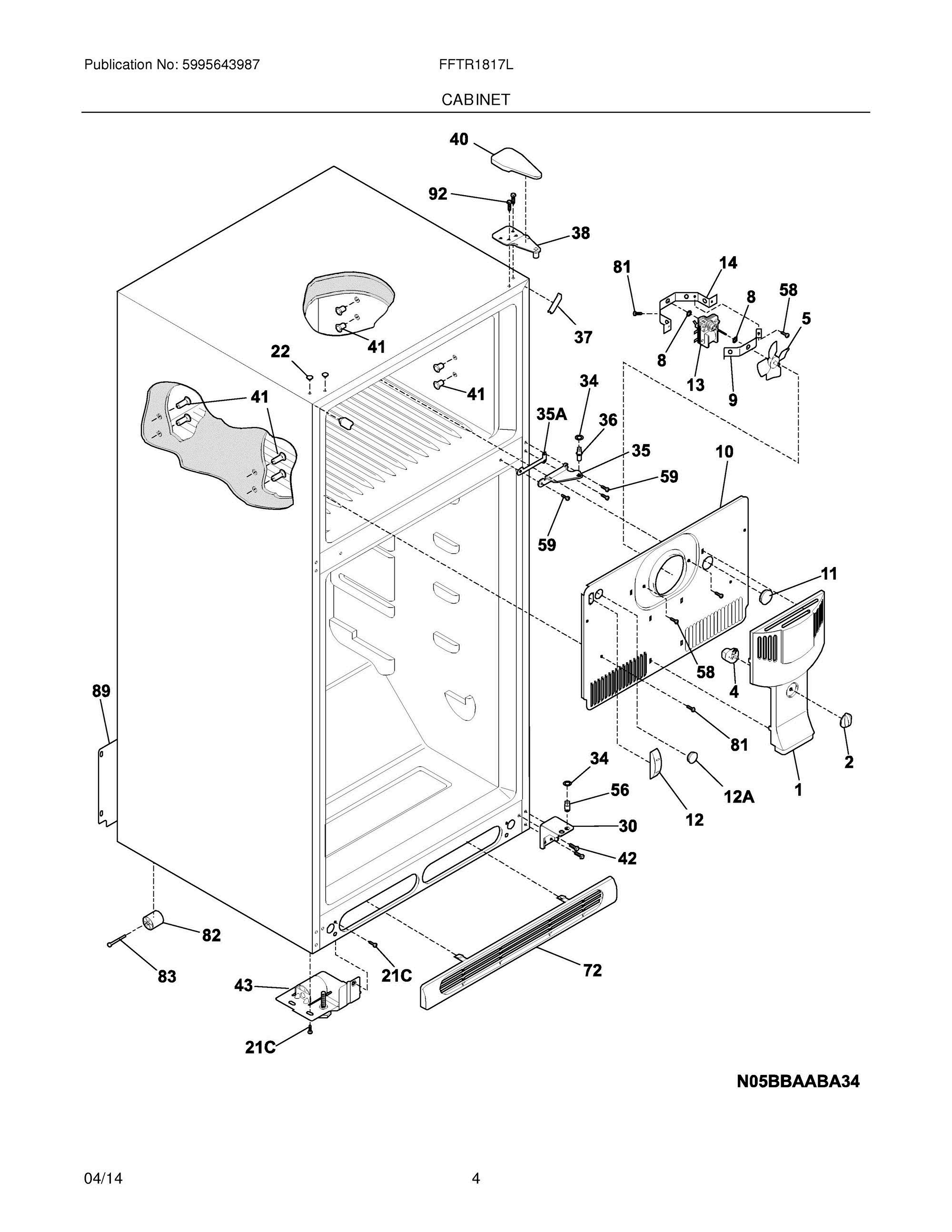 05 - CABINET Diagram and Parts List for FFTR1817LBF  Frigidaire Refrigerator