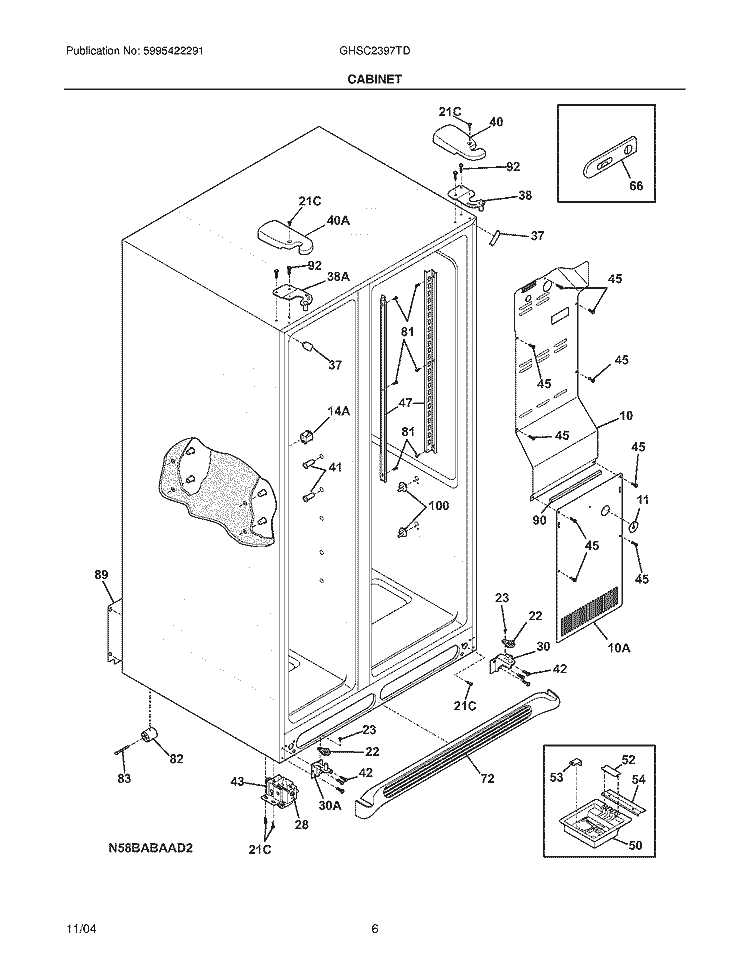 CABINET Diagram and Parts List for GHSC239TDB0  Frigidaire Refrigerator