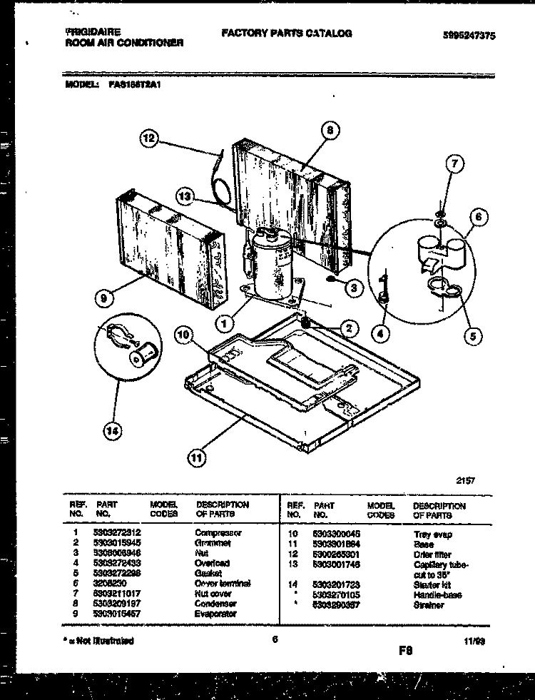 SYSTEM PARTS Diagram and Parts List for FAS186T2A1  Frigidaire Air Conditioner