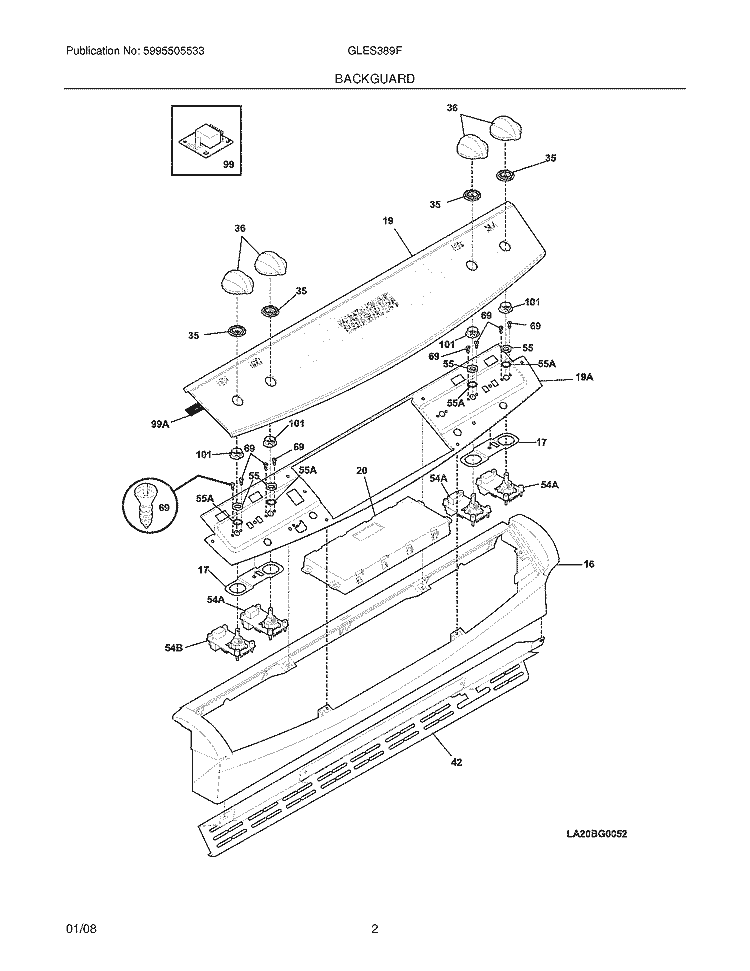 BACKGUARD Diagram and Parts List for GLES389FBD  Frigidaire Range