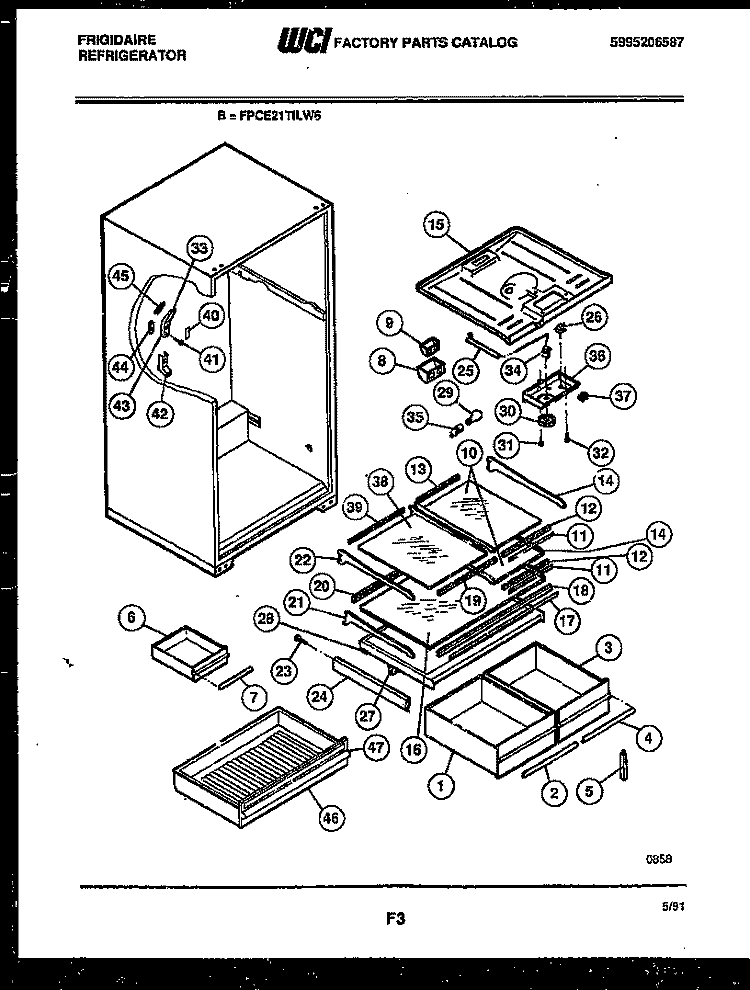 SHELVES AND SUPPORTS Diagram and Parts List for FPCE21TILW6  Frigidaire Refrigerator