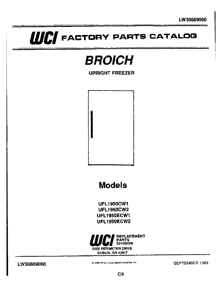 COVER Diagram and Parts List for UFL1950CW2  Frigidaire Freezer