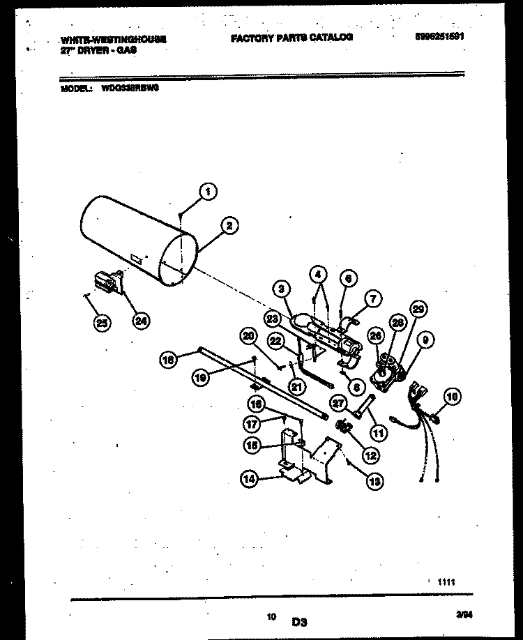 BURNER, IGNITER AND VALVE Diagram and Parts List for WDG336RBW0  Frigidaire Dryer