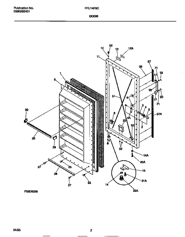 DOOR Diagram and Parts List for FFU14F9CW0  Frigidaire Freezer