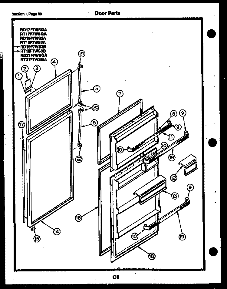 DOOR PARTS Diagram and Parts List for RD19F7WS3B  Gibson Refrigerator