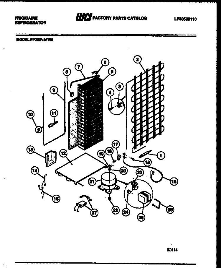 SYSTEM AND AUTOMATIC DEFROST PARTS Diagram and Parts List for FPZ22V3FH0  Frigidaire Refrigerator