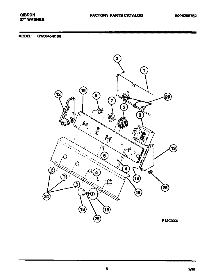 CONSOLE & CONTROLS Diagram and Parts List for GWS645RBS0  Gibson Washer