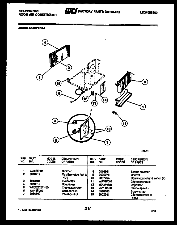 ELECTRICAL PARTS Diagram and Parts List for M208F1QA1  Kelvinator Air Conditioner