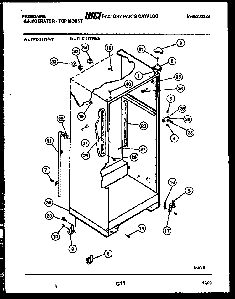 CABINET PARTS Diagram and Parts List for FPCI21TFA3  Frigidaire Refrigerator
