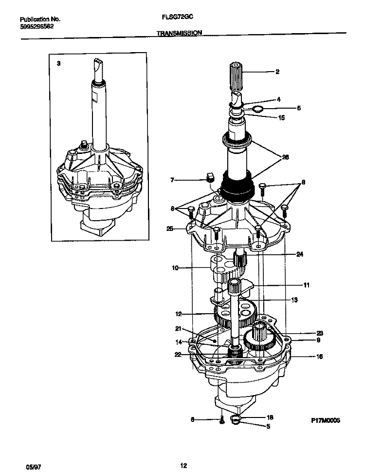 TRANSMISSION Diagram and Parts List for FLSG72GCS5  Frigidaire Washer Dryer Combo